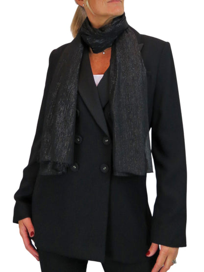 Silk Blend Scarf with Metallic Threads Black