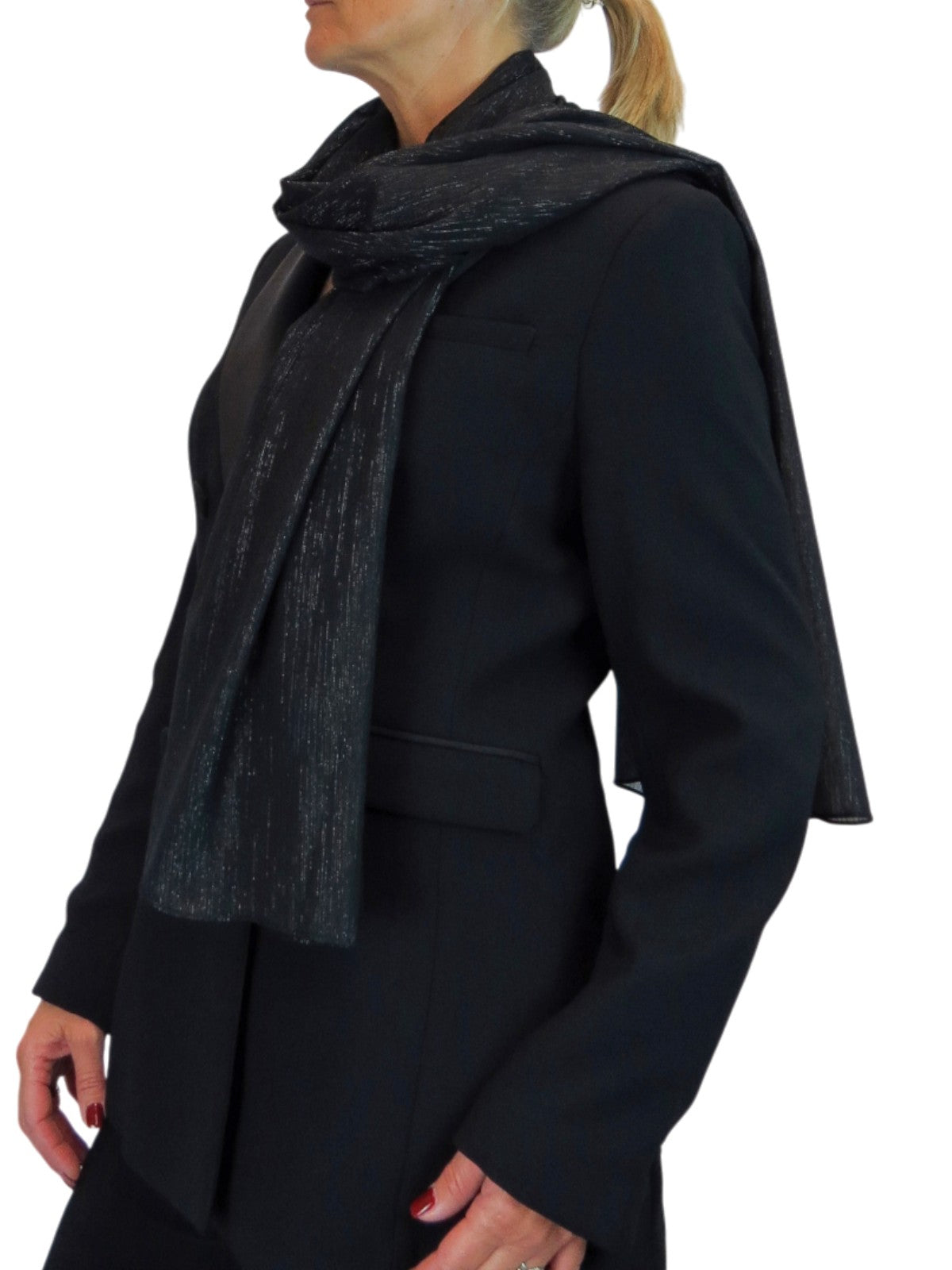 Silk Blend Scarf with Metallic Threads Black