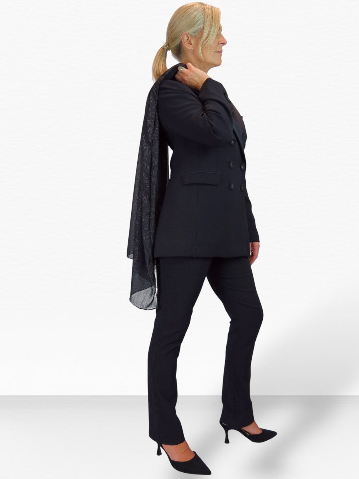 Silk Blend Scarf with Metallic Threads Black