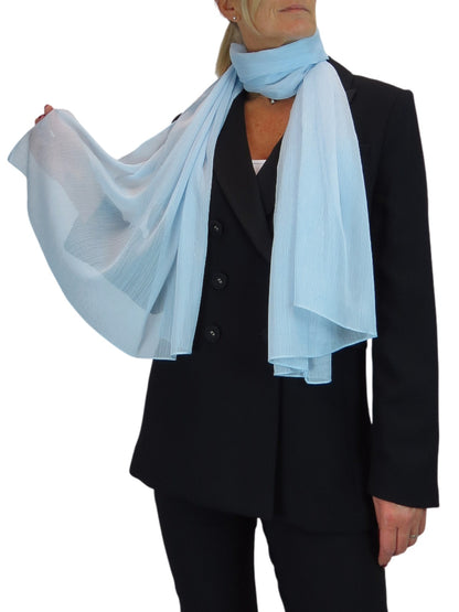 Silk Blend Scarf with Metallic Threads Pale Blue
