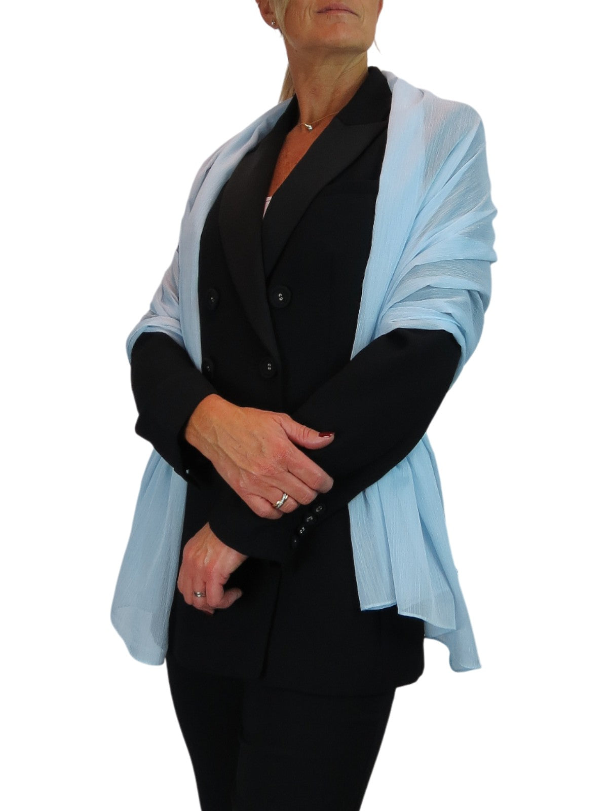 Silk Blend Scarf with Metallic Threads Pale Blue