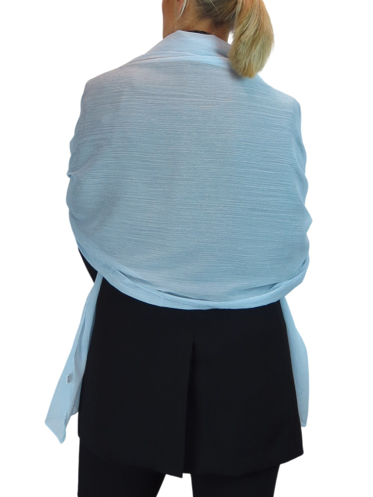 Silk Blend Scarf with Metallic Threads Pale Blue