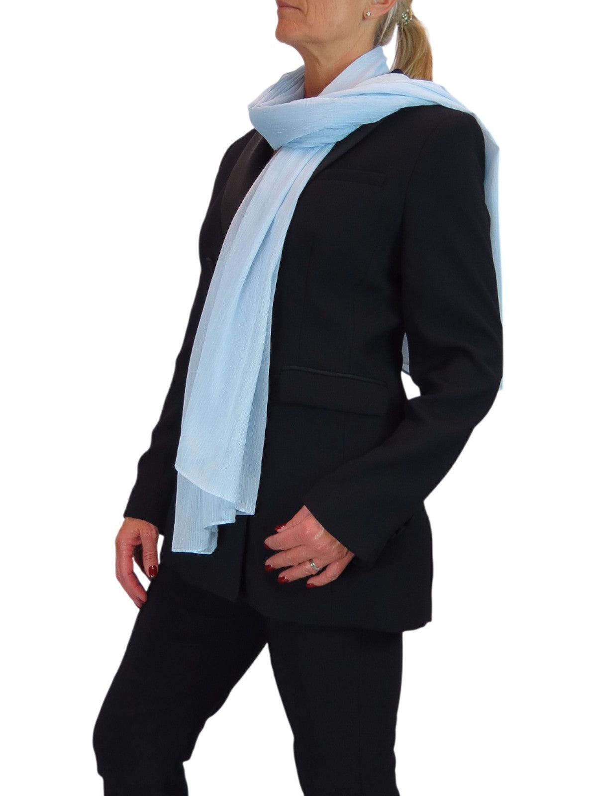 Silk Blend Scarf with Metallic Threads Pale Blue