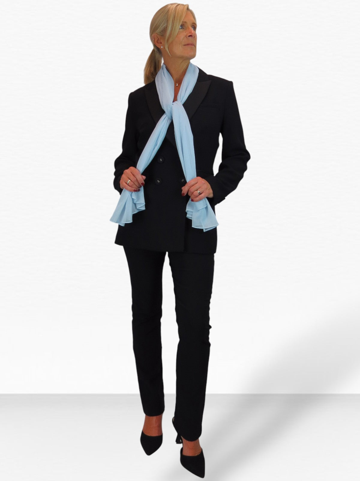 Silk Blend Scarf with Metallic Threads Pale Blue