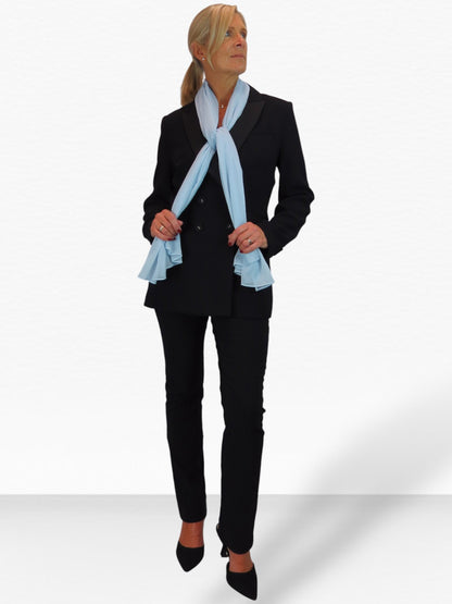 Silk Blend Scarf with Metallic Threads Pale Blue