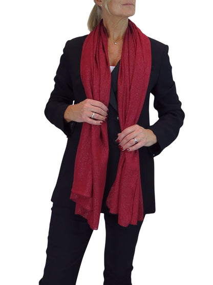 Silk Blend Scarf with Metallic Threads Bordeaux