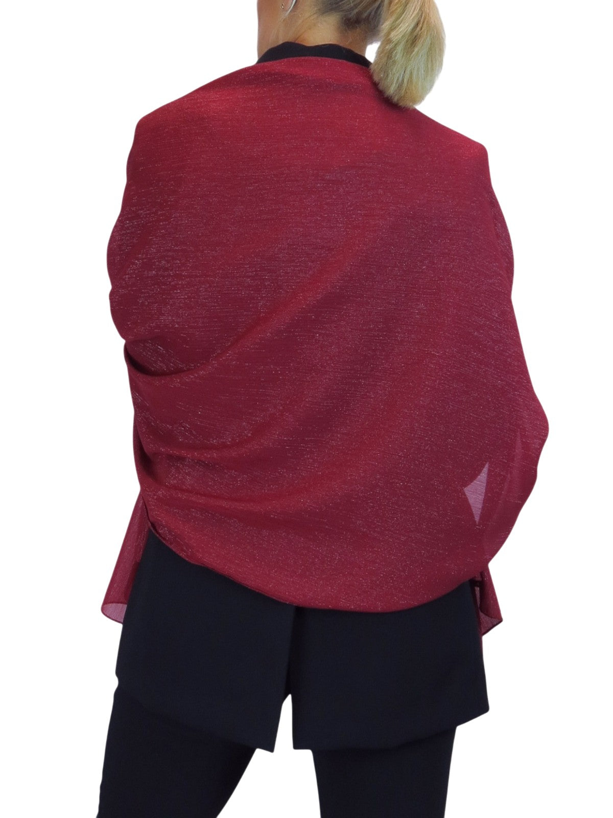 Silk Blend Scarf with Metallic Threads Bordeaux