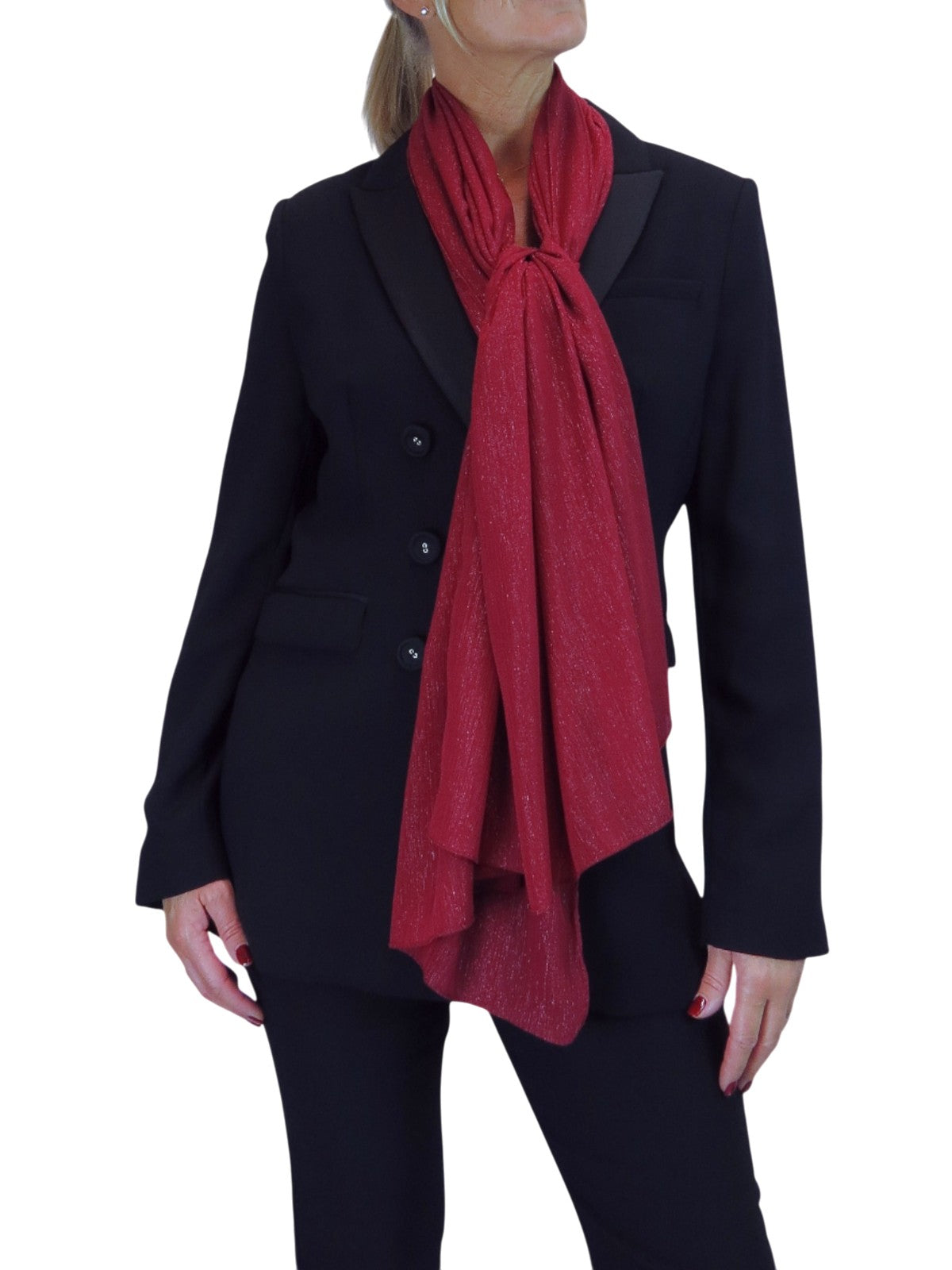 Silk Blend Scarf with Metallic Threads Bordeaux