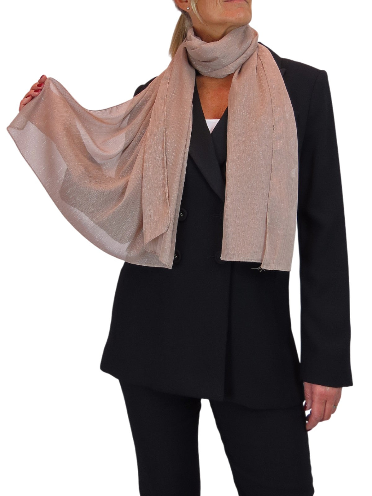 Silk Blend Scarf with Metallic Threads Taupe