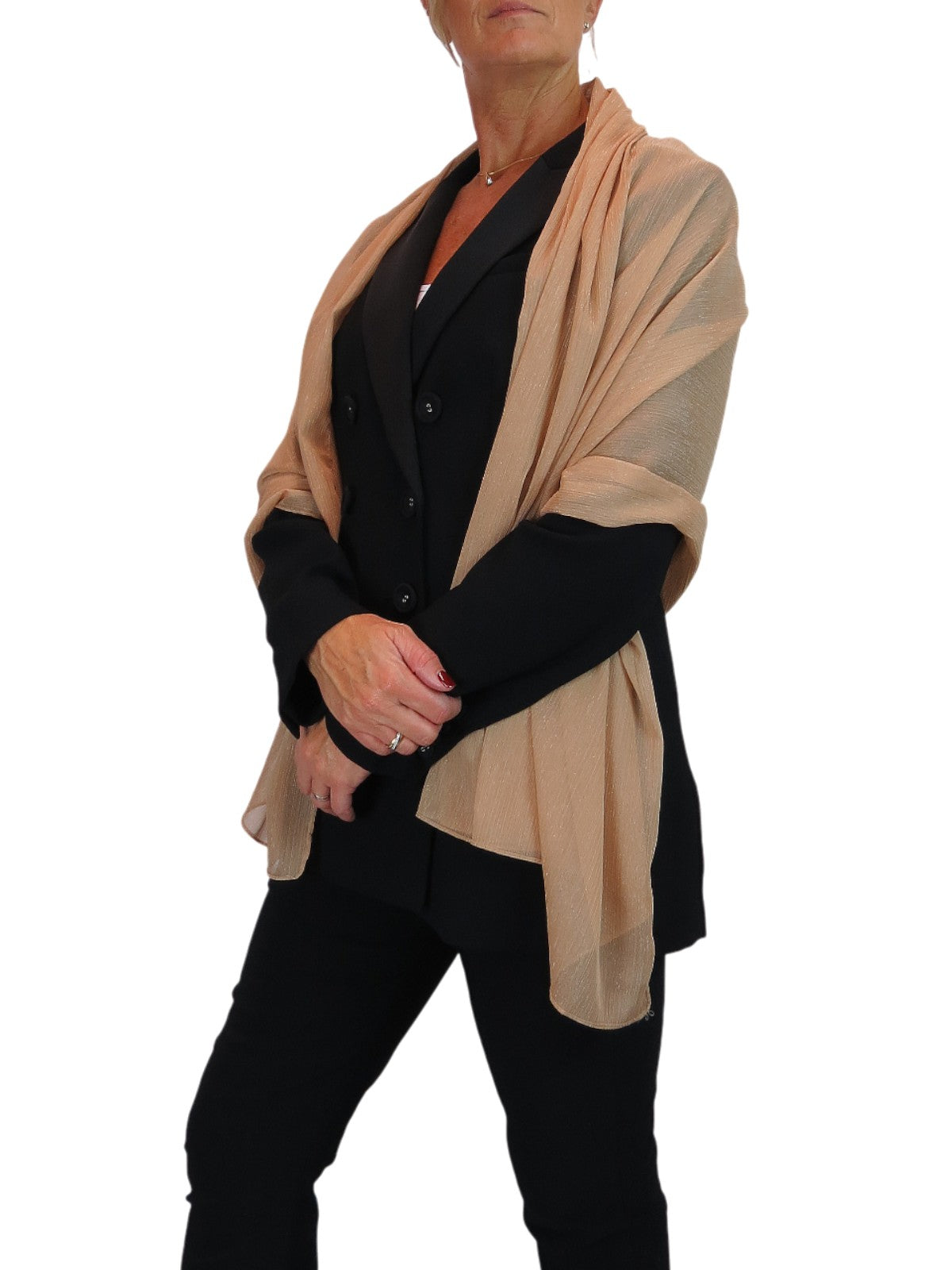 Silk Blend Scarf with Metallic Threads Gold