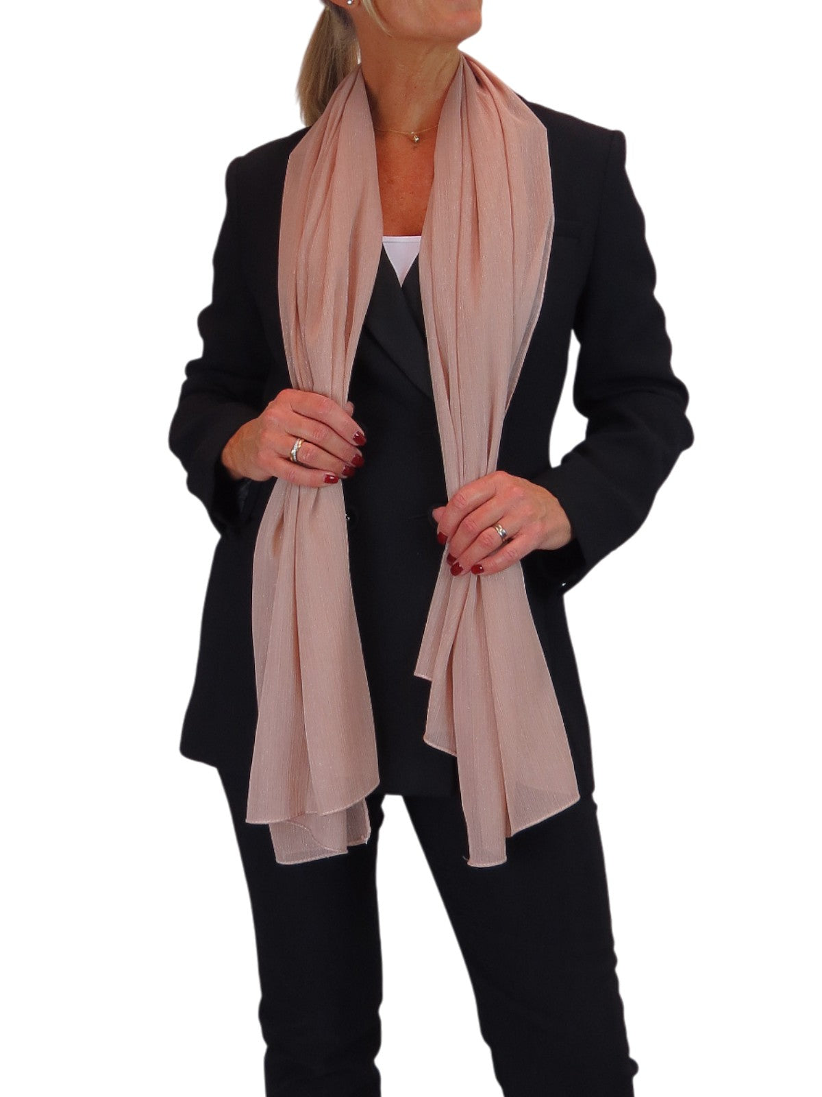 Silk Blend Scarf with Metallic Threads Rose Gold