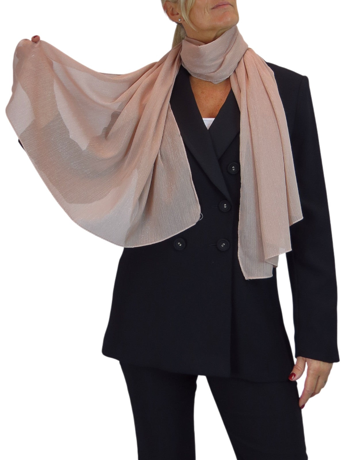 Silk Blend Scarf with Metallic Threads Rose Gold