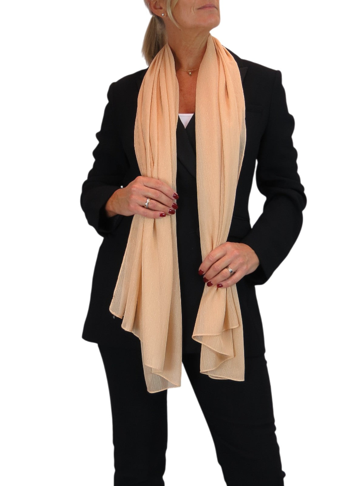 Silk Blend Scarf with Metallic Threads Sand