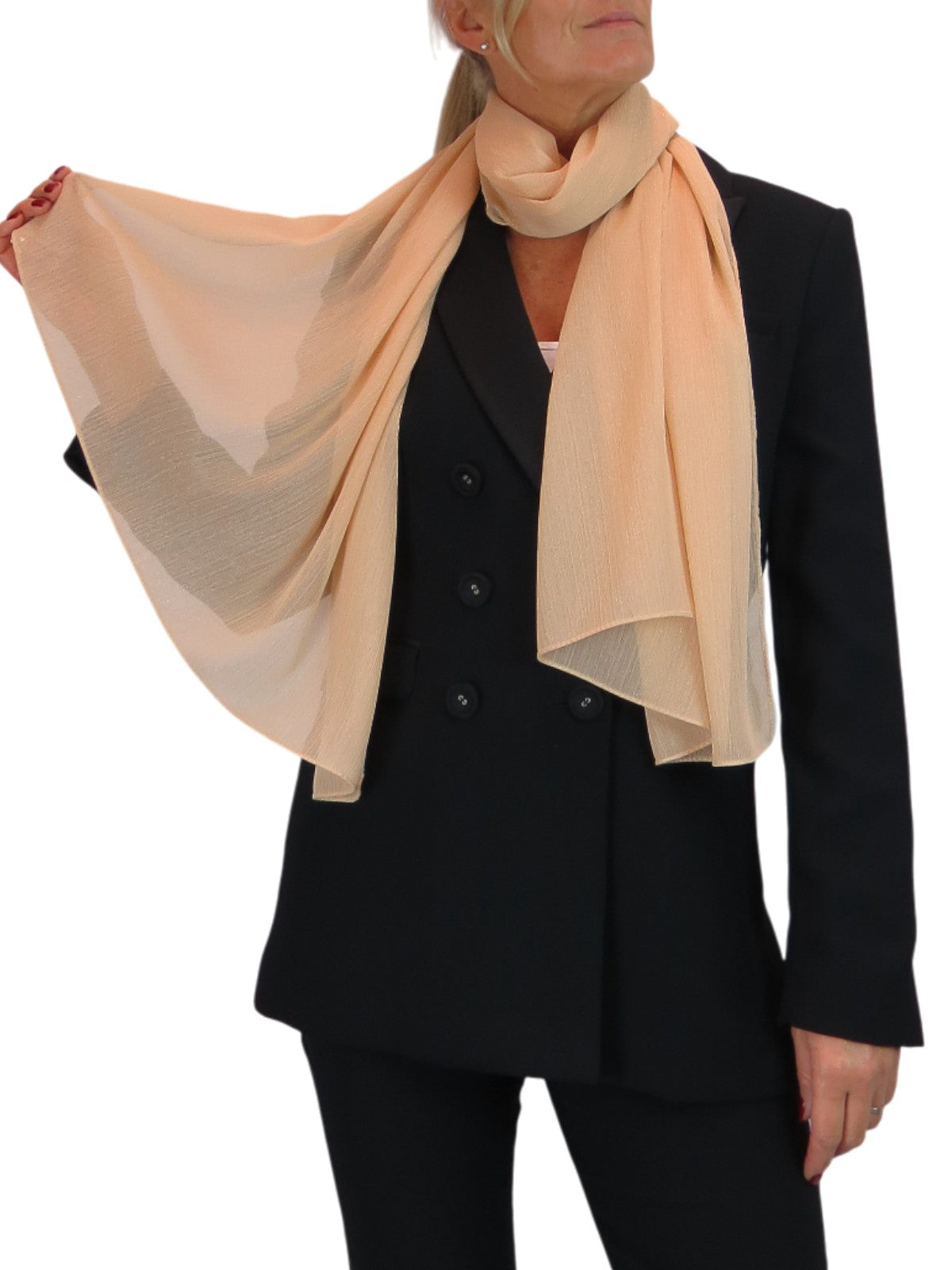 Silk Blend Scarf with Metallic Threads Sand