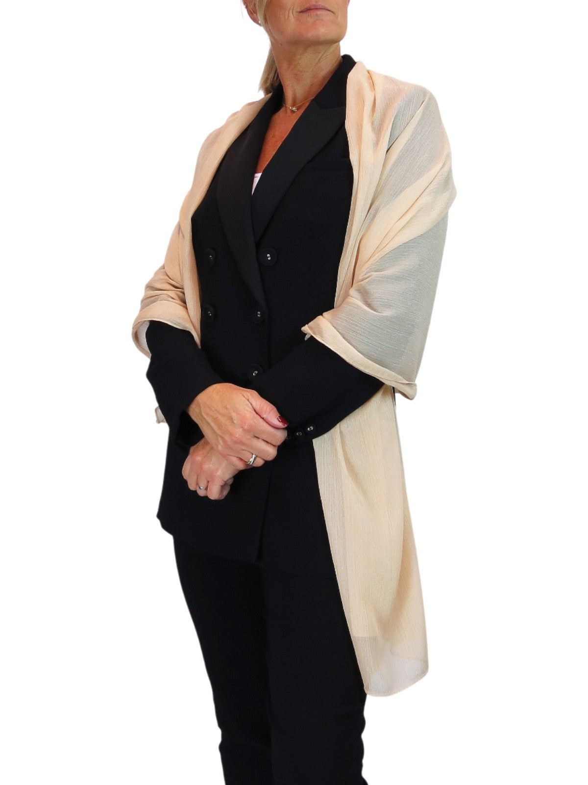 Silk Blend Scarf with Metallic Threads Champagne