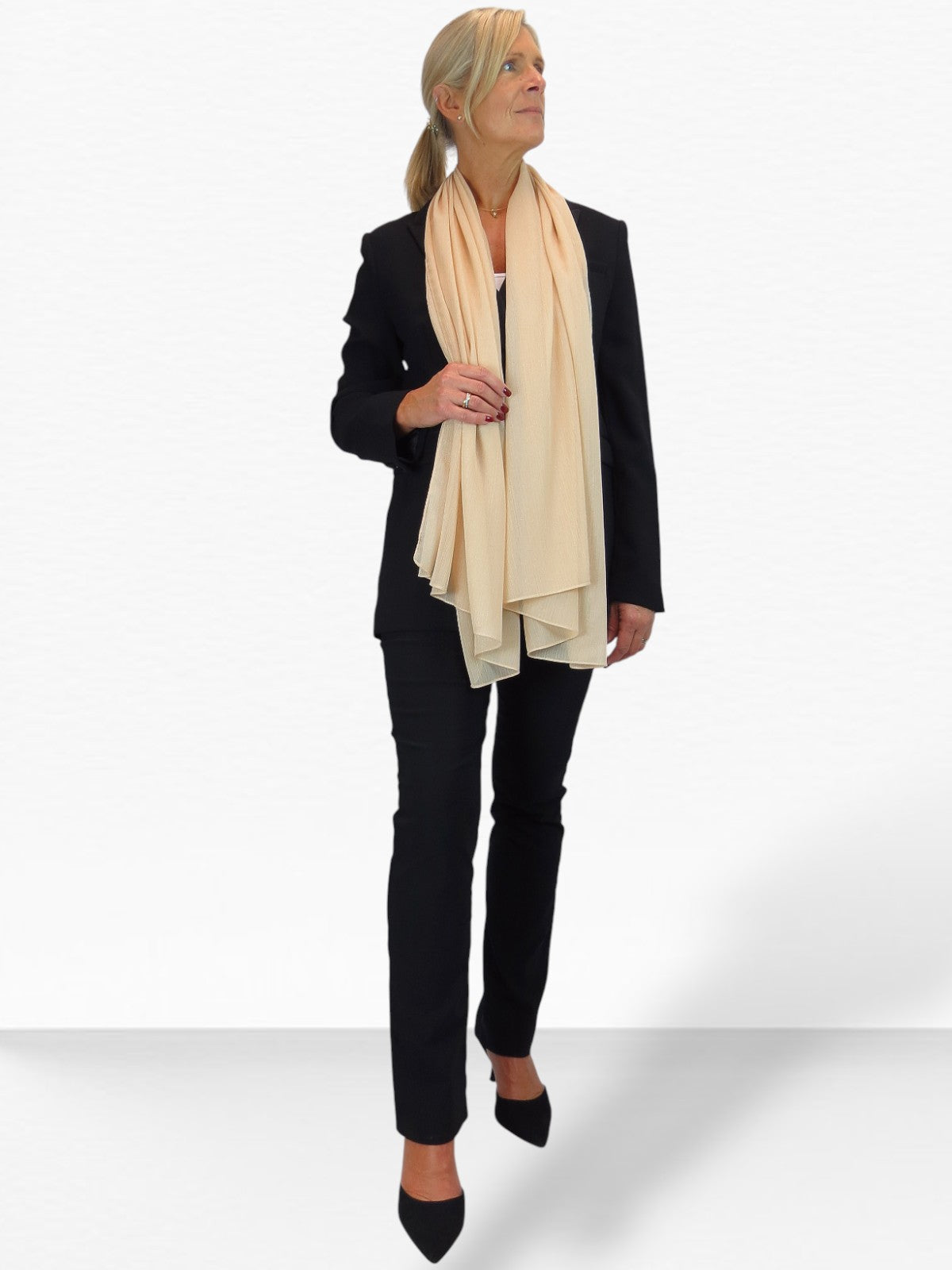 Silk Blend Scarf with Metallic Threads Champagne