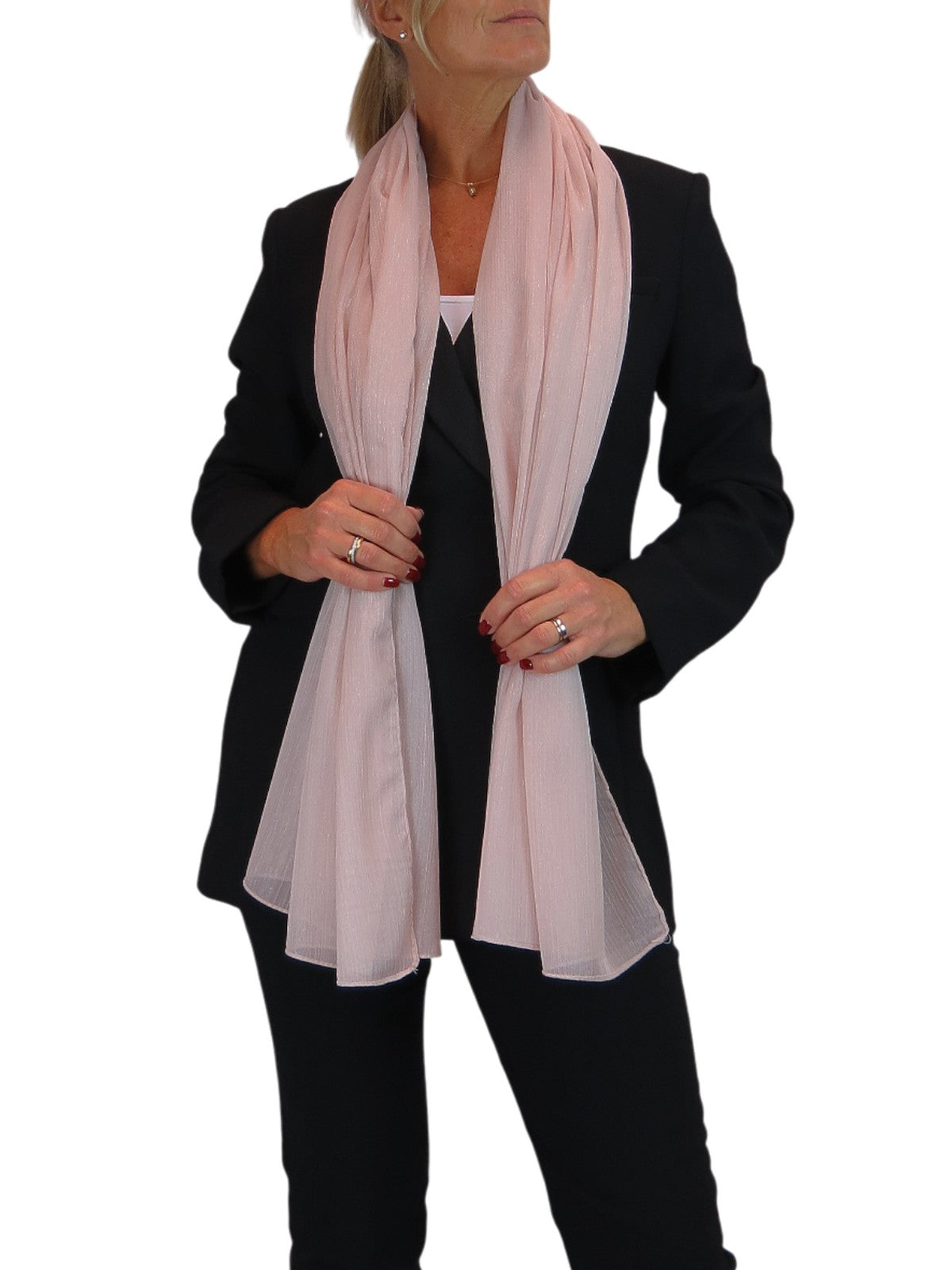 Silk Blend Scarf with Metallic Threads Powder Pink