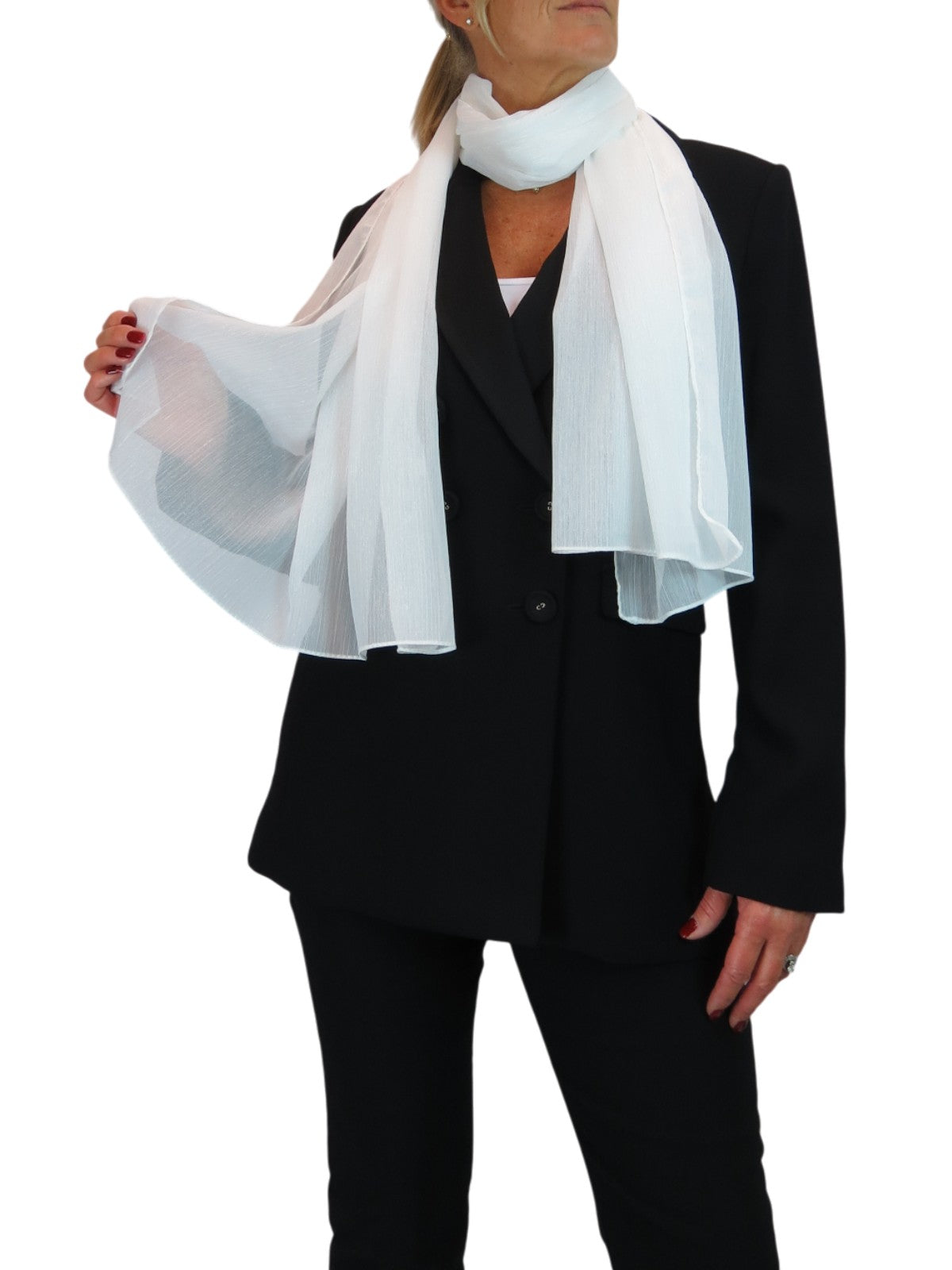 Silk Blend Scarf with Metallic Threads Ivory