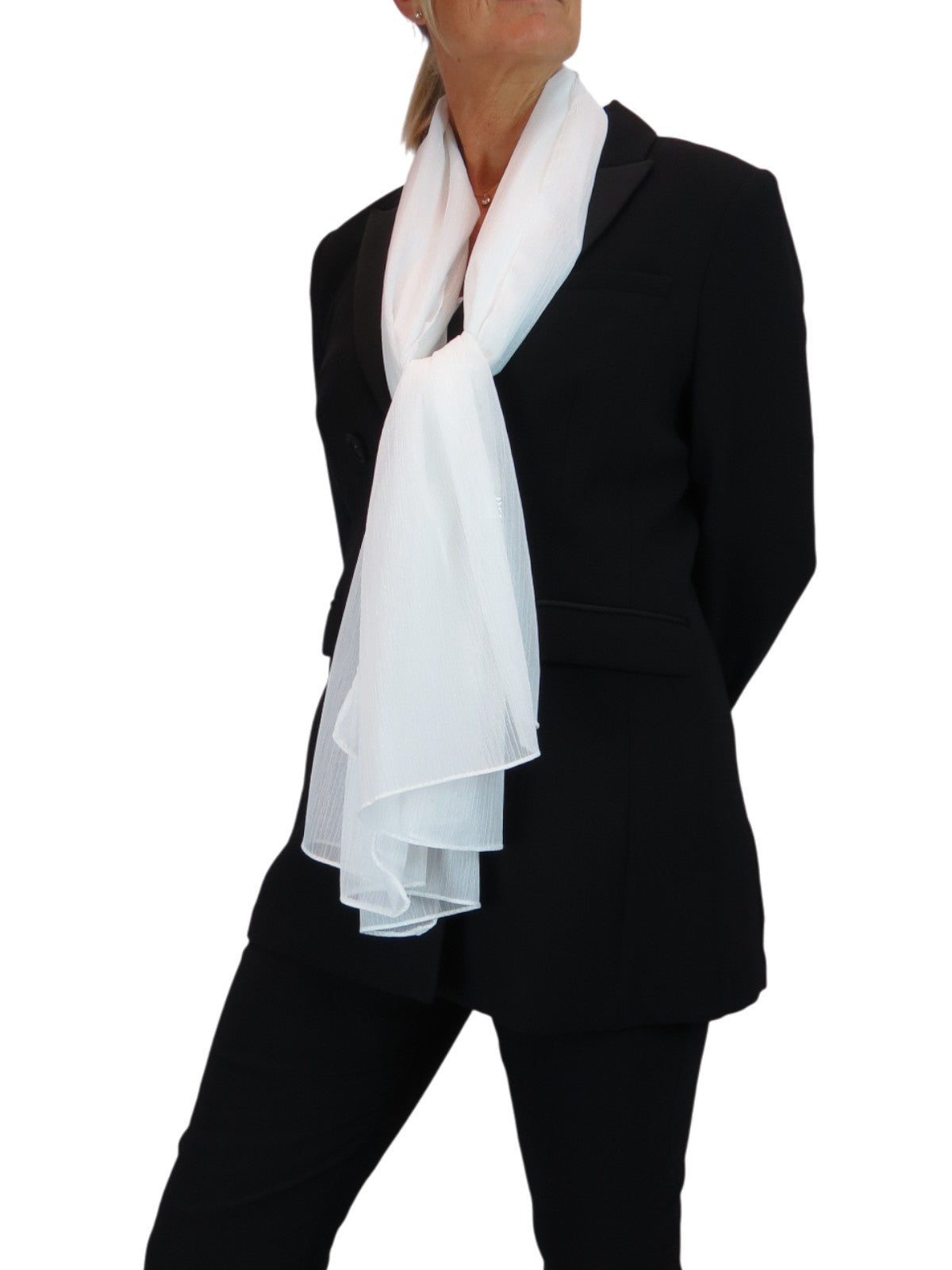 Silk Blend Scarf with Metallic Threads Ivory