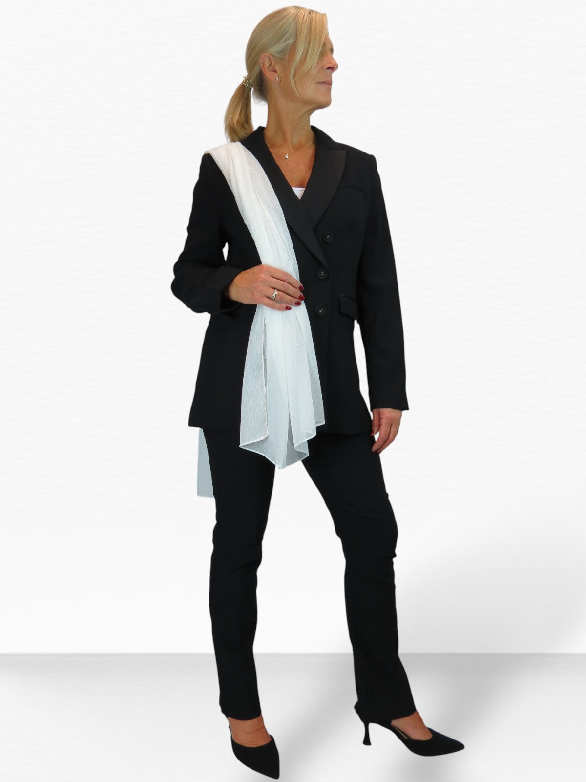 Silk Blend Scarf with Metallic Threads Ivory