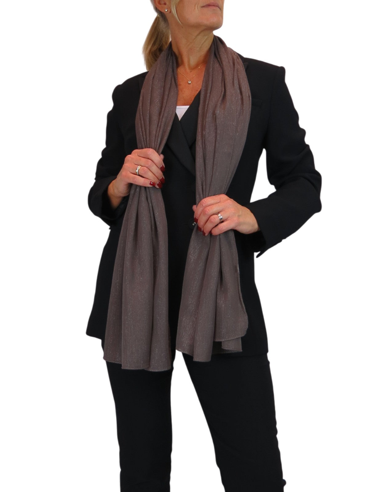 Silk Blend Scarf with Metallic Threads Dark Brown