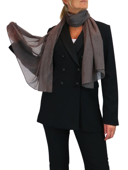 Silk Blend Scarf with Metallic Threads Dark Brown
