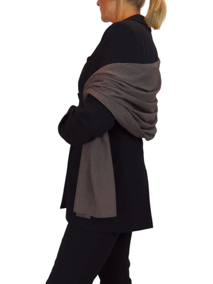 Silk Blend Scarf with Metallic Threads Dark Brown