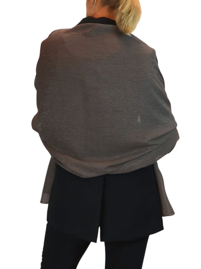 Silk Blend Scarf with Metallic Threads Dark Brown