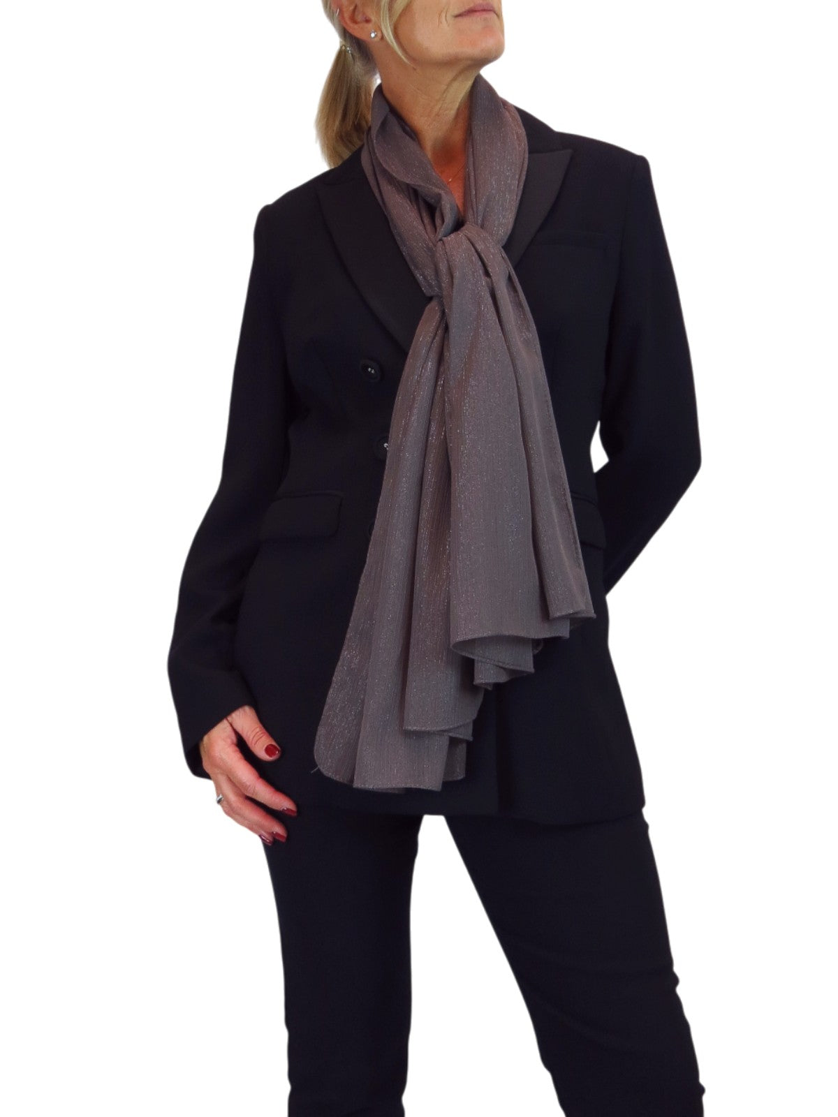 Silk Blend Scarf with Metallic Threads Dark Brown