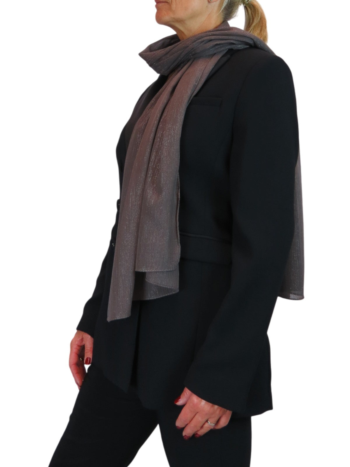 Silk Blend Scarf with Metallic Threads Dark Brown