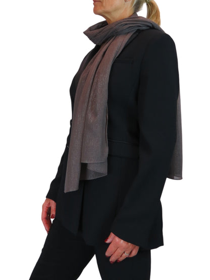 Silk Blend Scarf with Metallic Threads Dark Brown