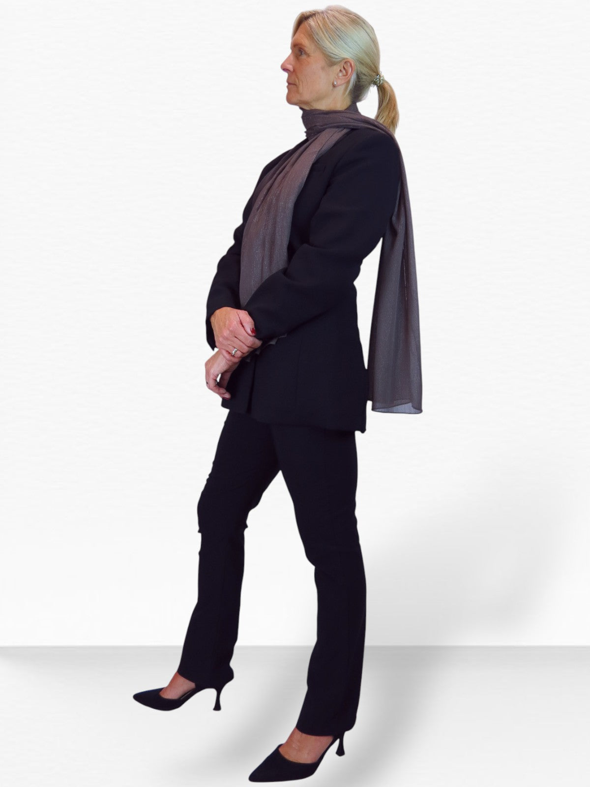 Silk Blend Scarf with Metallic Threads Dark Brown