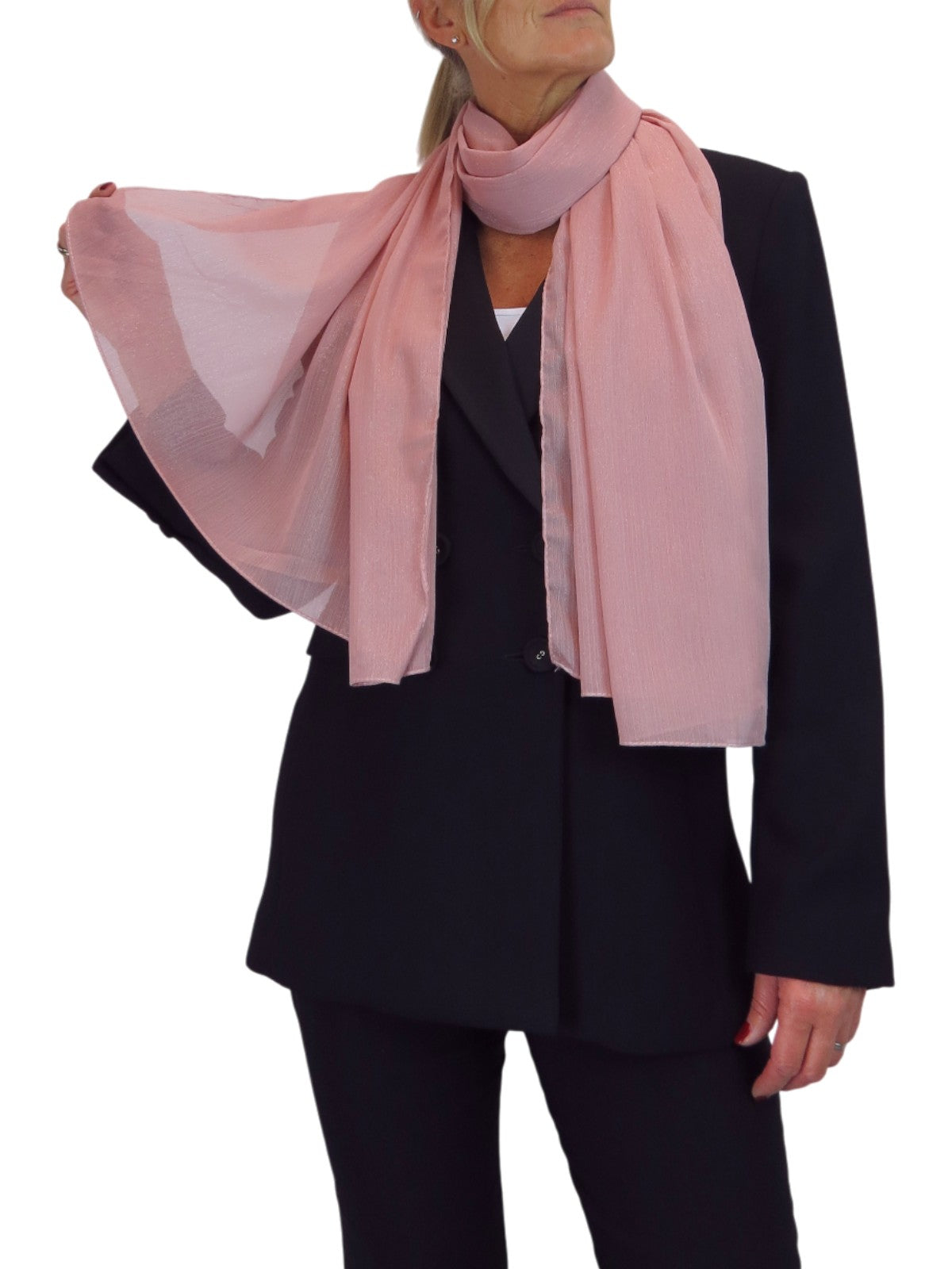 Silk Blend Scarf with Metallic Threads Rose Pink
