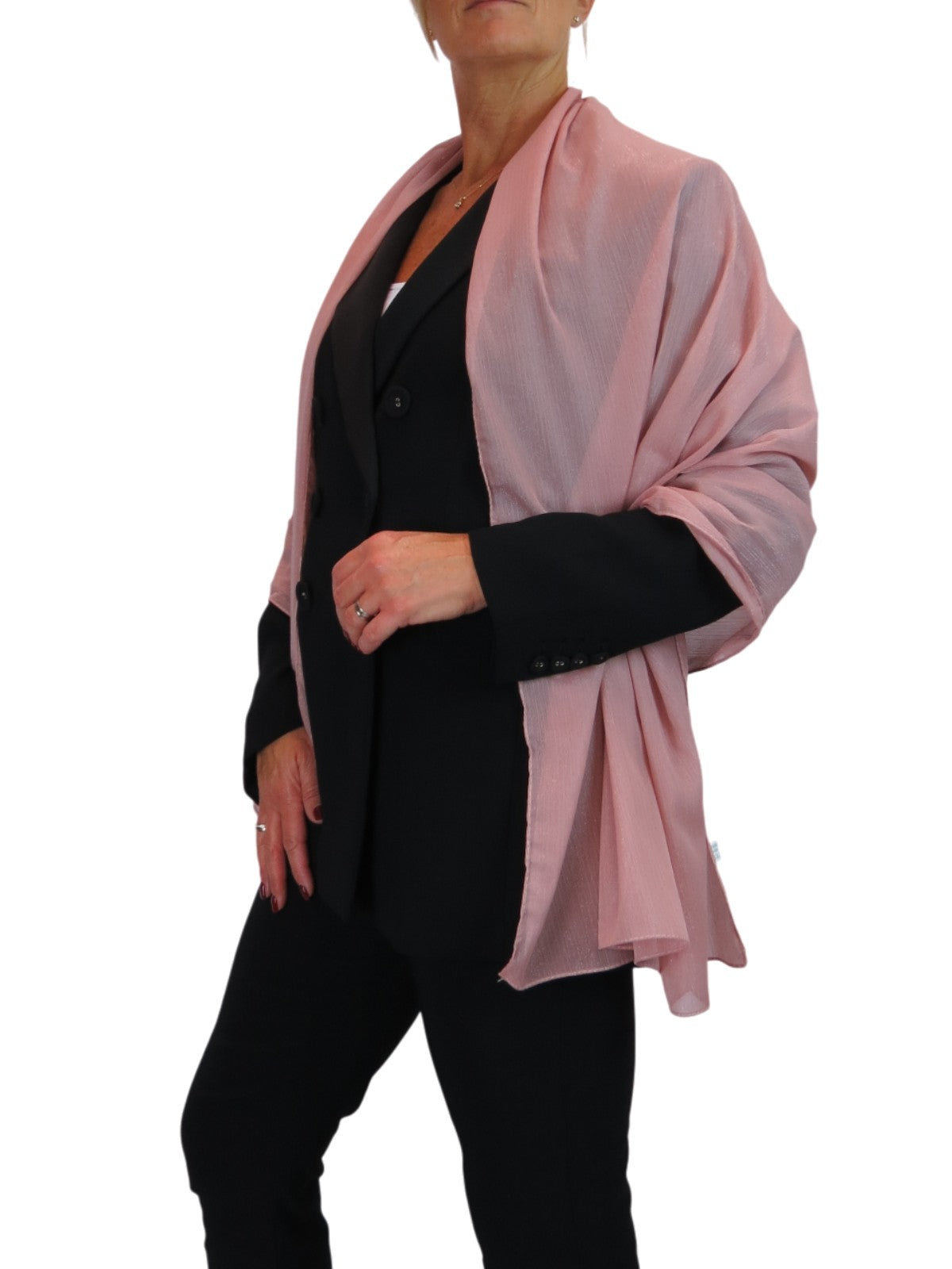 Silk Blend Scarf with Metallic Threads Rose Pink