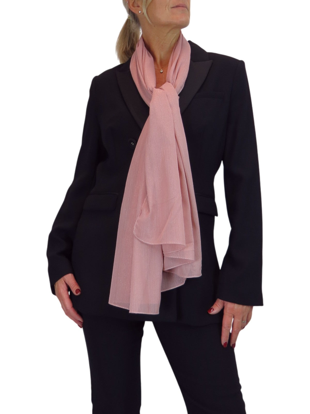 Silk Blend Scarf with Metallic Threads Rose Pink