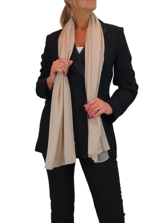 Silk Blend Scarf with Metallic Threads Beige