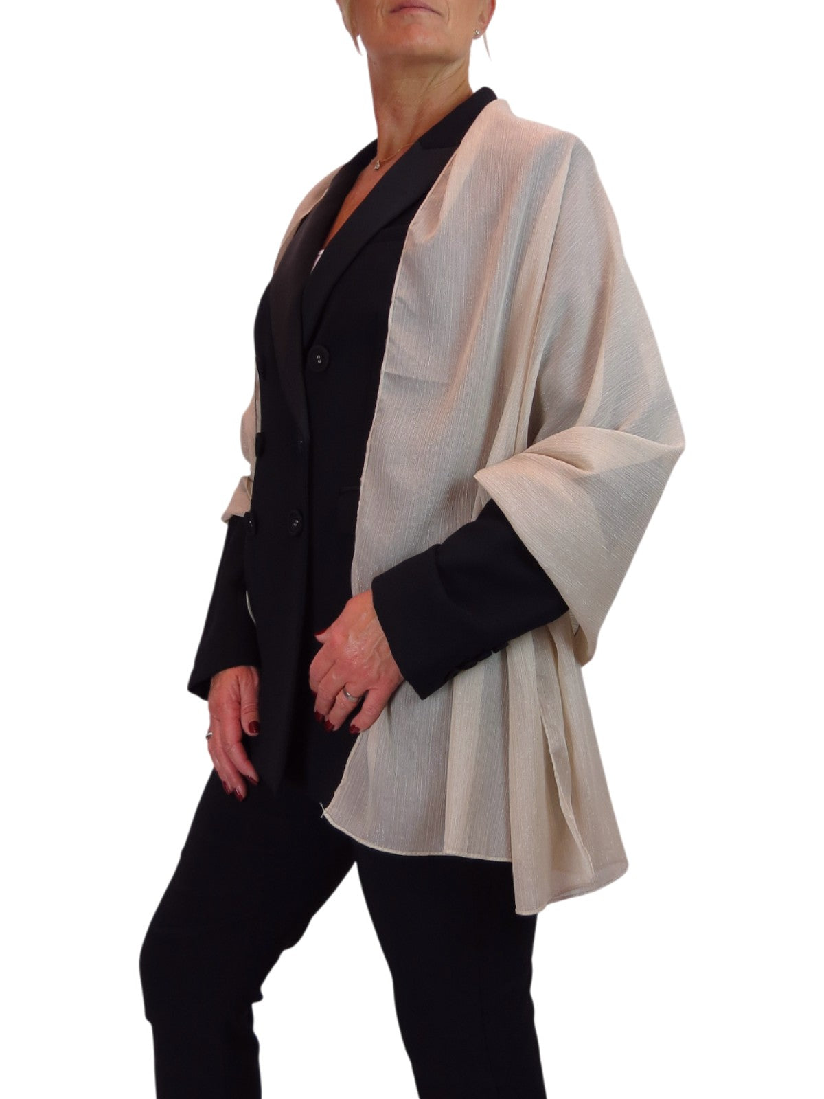 Silk Blend Scarf with Metallic Threads Beige