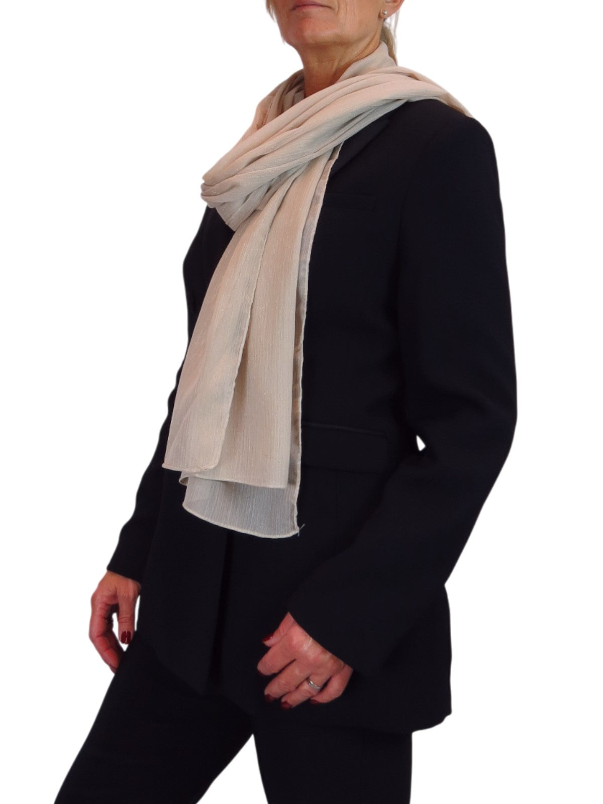 Silk Blend Scarf with Metallic Threads Beige