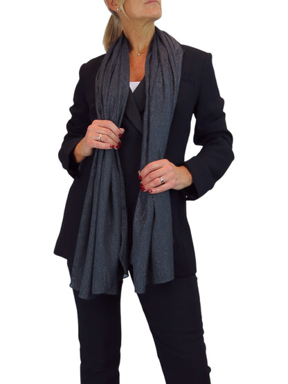 Silk Blend Scarf with Metallic Threads Dark Grey