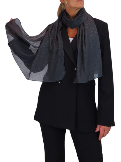 Silk Blend Scarf with Metallic Threads Dark Grey