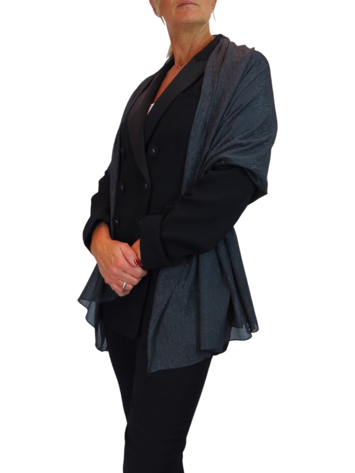 Silk Blend Scarf with Metallic Threads Dark Grey