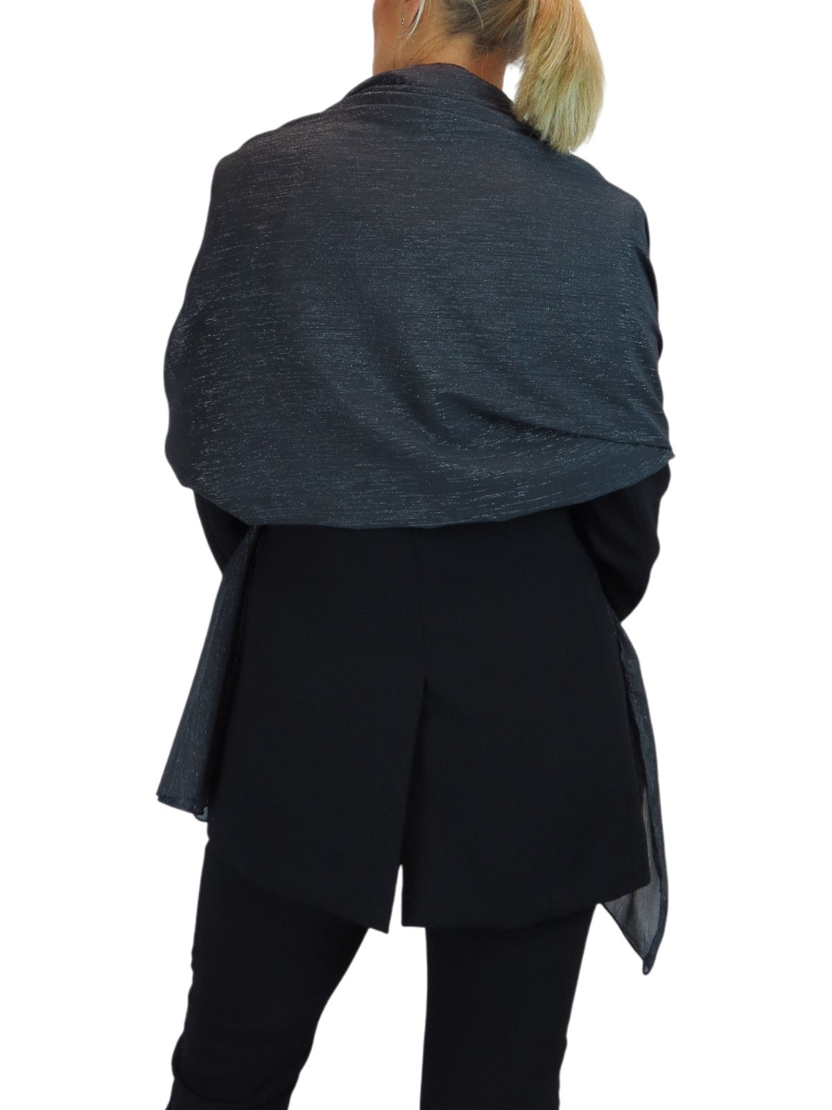 Silk Blend Scarf with Metallic Threads Dark Grey