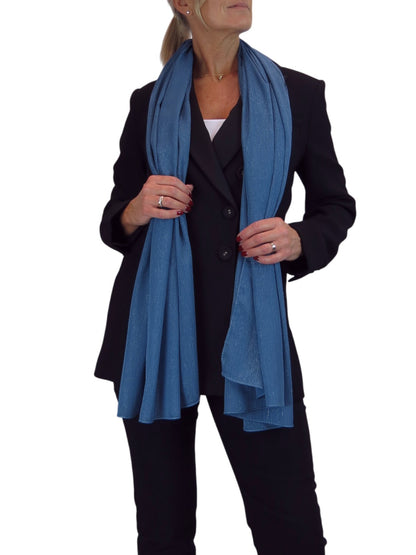 Silk Blend Scarf with Metallic Threads Deep Blue