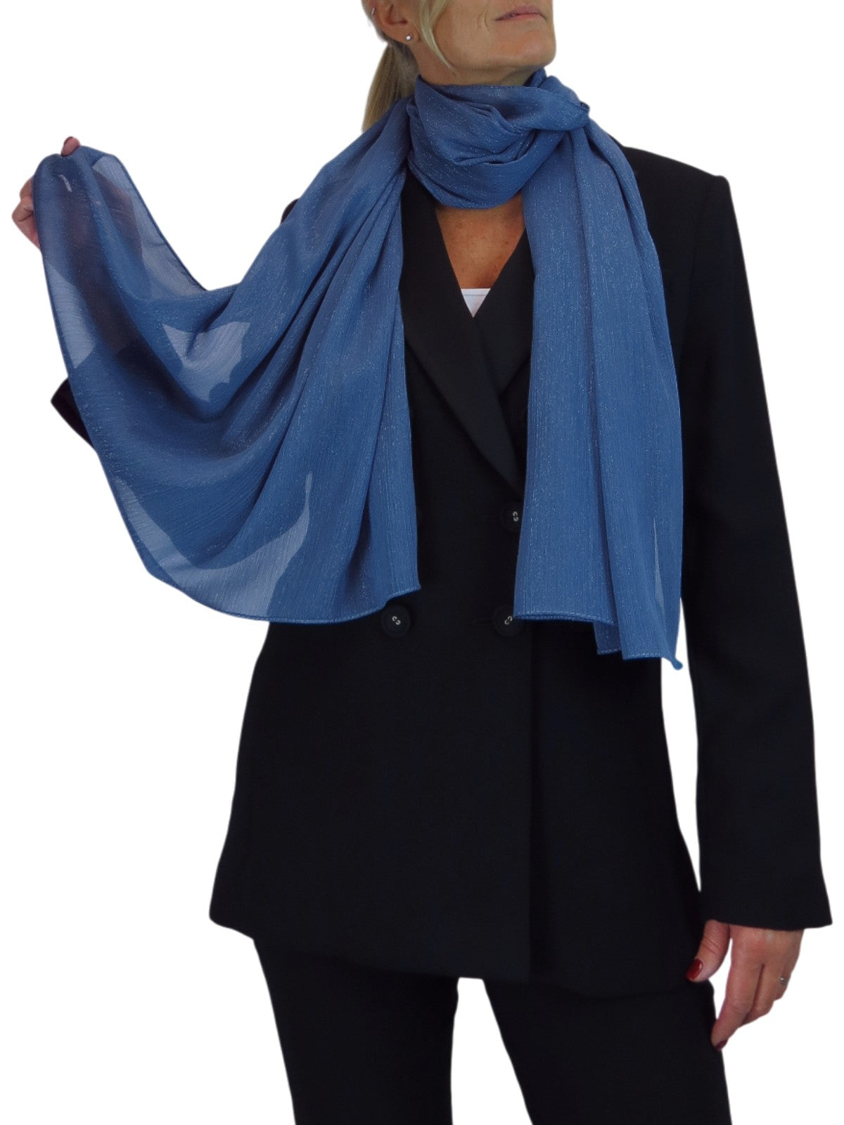Silk Blend Scarf with Metallic Threads Deep Blue