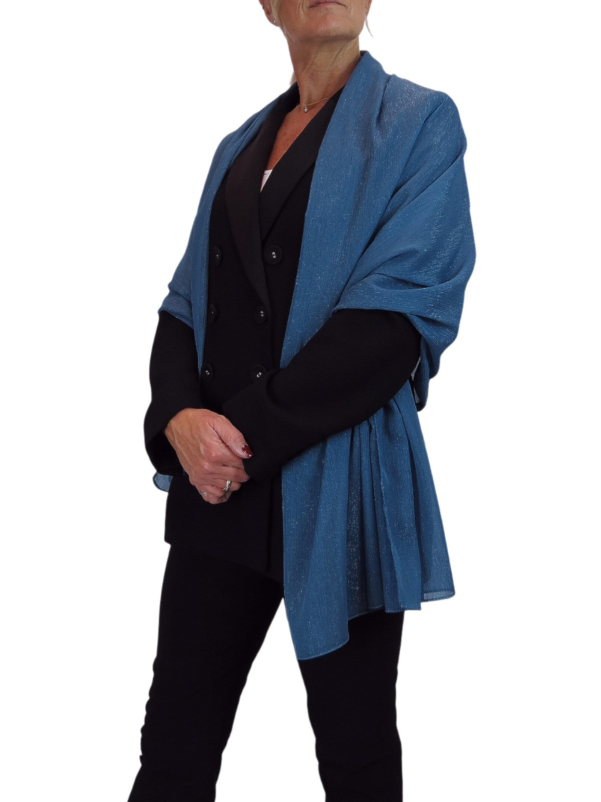 Silk Blend Scarf with Metallic Threads Deep Blue