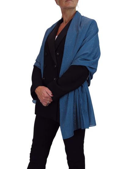Silk Blend Scarf with Metallic Threads Deep Blue