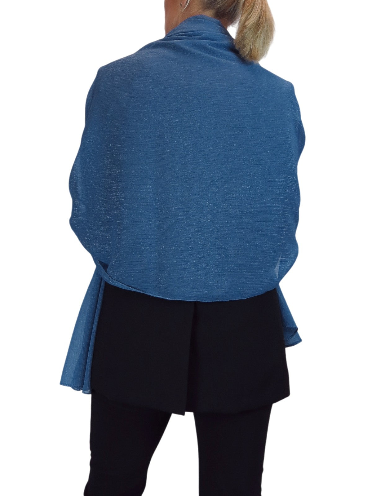 Silk Blend Scarf with Metallic Threads Deep Blue