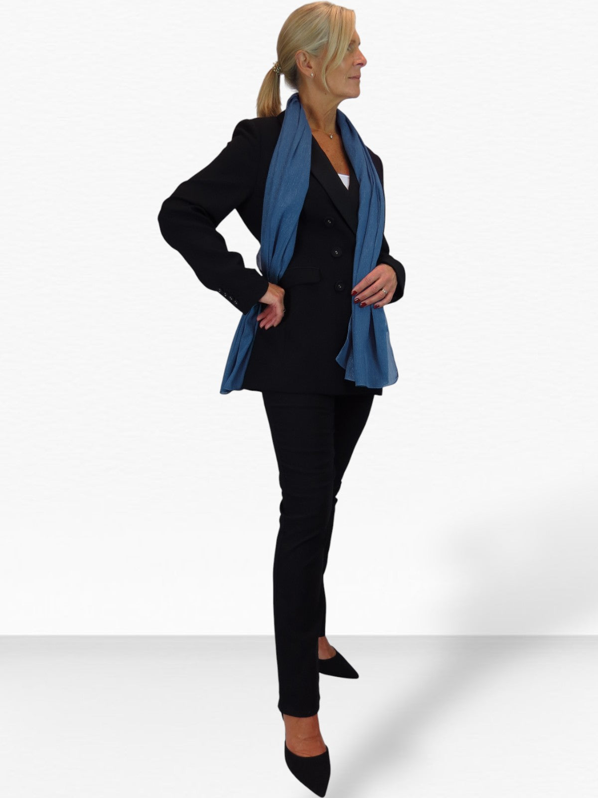 Silk Blend Scarf with Metallic Threads Deep Blue