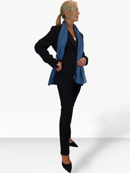 Silk Blend Scarf with Metallic Threads Deep Blue