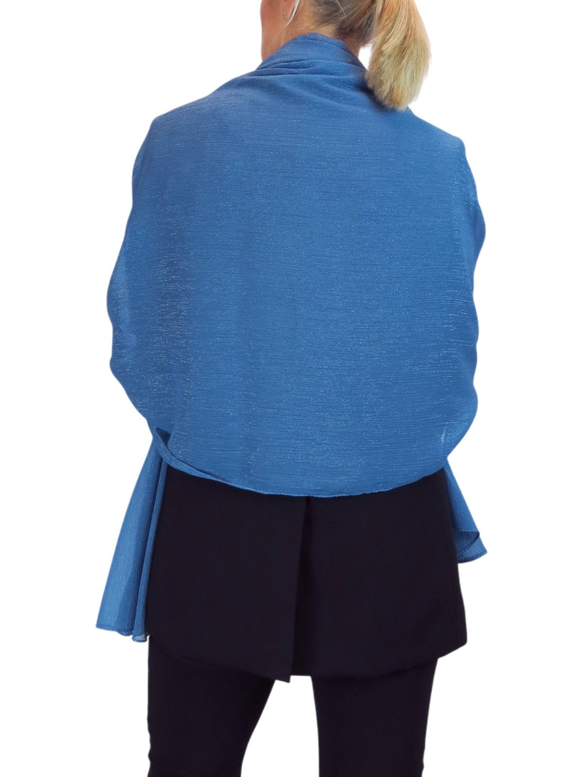 Silk Blend Scarf with Metallic Threads Mid Blue